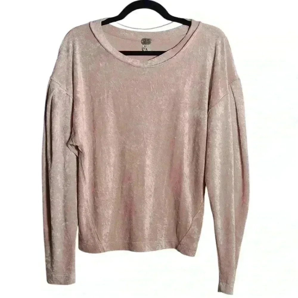 WE THE FREE - FREE PEOPLE Pink Velour Long Sleeve Pullover Size XSmall